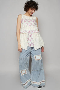 POL Floral Textured Round Neck Sleeveless Top - Chandeliers Boutique ny