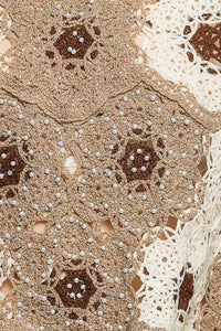 POL Floral Weave Pattern Crochet Cropped Top with Beads Detail - Chandeliers Boutique ny