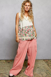 POL Lace Detail Floral V - Neck Tank - Chandeliers Boutique ny