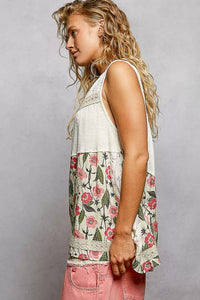 POL Lace Detail Floral V - Neck Tank - Chandeliers Boutique ny
