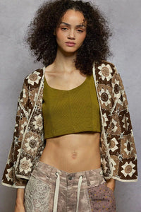 POL Open Front Cardigan with Varied Patterns - Chandeliers Boutique ny