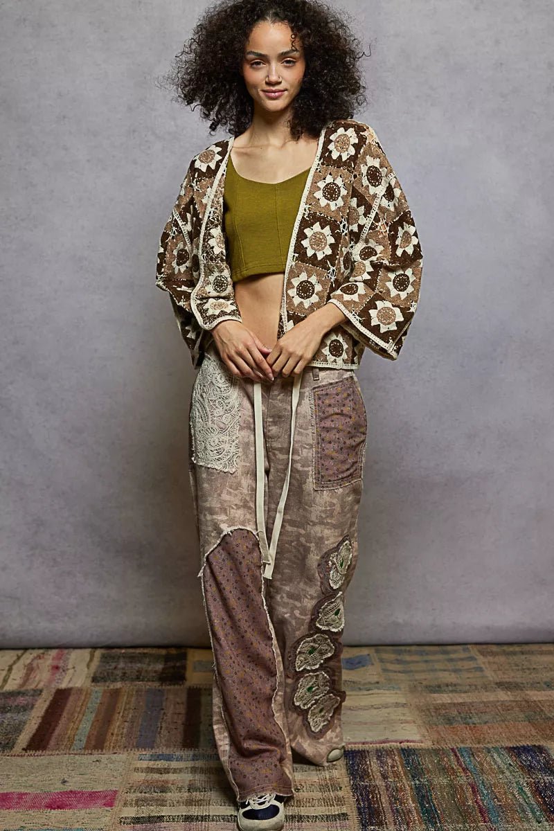 POL Open Front Cardigan with Varied Patterns - Chandeliers Boutique ny