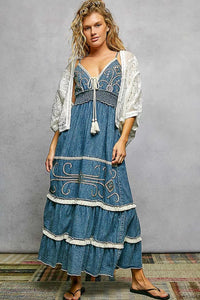 POL Open Front Crochet Cardigan with Floral Embroidery - Chandeliers Boutique ny