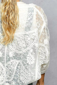 POL Open Front Crochet Cardigan with Floral Embroidery - Chandeliers Boutique ny