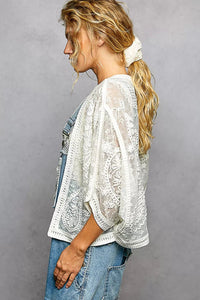 POL Open Front Crochet Cardigan with Floral Embroidery - Chandeliers Boutique ny