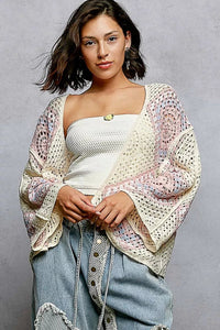 POL Open Front Crochet Cardigan with Granny Square Pattern - Chandeliers Boutique ny