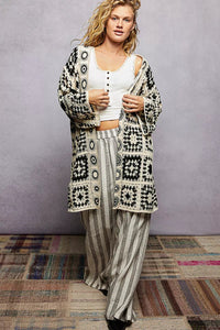 POL Open Front Crochet Cardigan with Granny Square Pattern - Chandeliers Boutique ny