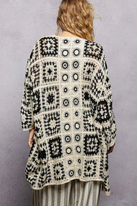 POL Open Front Crochet Cardigan with Granny Square Pattern - Chandeliers Boutique ny