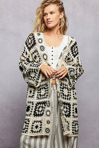 POL Open Front Crochet Cardigan with Granny Square Pattern - Chandeliers Boutique ny