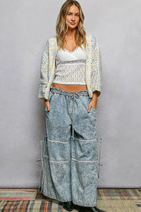 POL Open Front Crochet Cardigan with Granny Square Pattern - Chandeliers Boutique ny