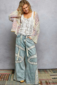 POL Open Front Crochet Cardigan with Granny Square Pattern - Chandeliers Boutique ny