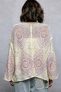 POL Open Front Crochet Cardigan with Granny Square Pattern - Chandeliers Boutique ny