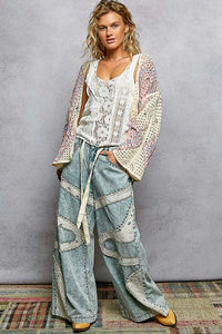 POL Open Front Crochet Cardigan with Granny Square Pattern - Chandeliers Boutique ny