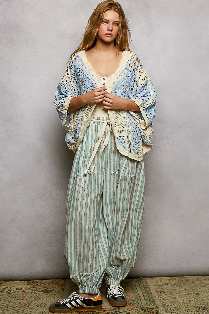 POL Open Front Crochet Cardigan with Scalloped Edge - Chandeliers Boutique ny