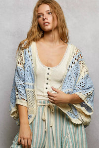 POL Open Front Crochet Cardigan with Scalloped Edge - Chandeliers Boutique ny