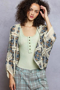 POL Open Front Floral Crochet Cardigan - Chandeliers Boutique ny