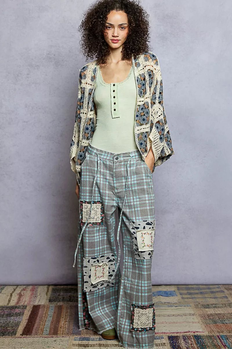 POL Open Front Floral Crochet Cardigan - Chandeliers Boutique ny