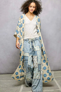 POL Open Front Floral Crochet Longline Cardigan - Chandeliers Boutique ny