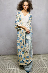 POL Open Front Floral Crochet Longline Cardigan - Chandeliers Boutique ny