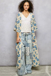 POL Open Front Floral Crochet Longline Cardigan - Chandeliers Boutique ny