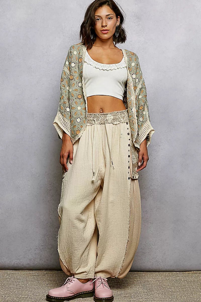 POL Open Front Floral Pattern Crochet Cardigan - Chandeliers Boutique ny