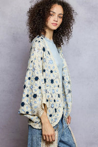 POL Open Front Floral Pattern Crochet Cardigan - Chandeliers Boutique ny