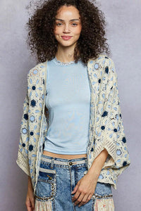 POL Open Front Floral Pattern Crochet Cardigan - Chandeliers Boutique ny