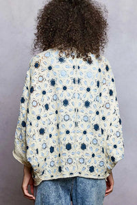 POL Open Front Floral Pattern Crochet Cardigan - Chandeliers Boutique ny