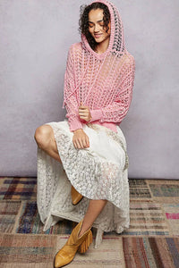 POL Openwork Round Neck High Low Knit Top - Chandeliers Boutique ny