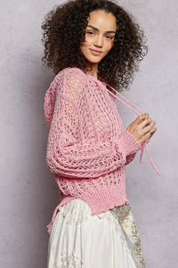 POL Openwork Round Neck High Low Knit Top - Chandeliers Boutique ny