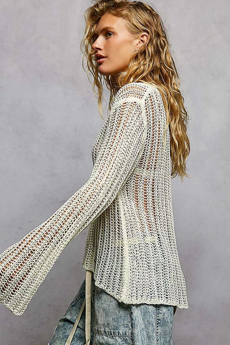 POL Openwork Round Neck Knit Cover Up - Chandeliers Boutique ny