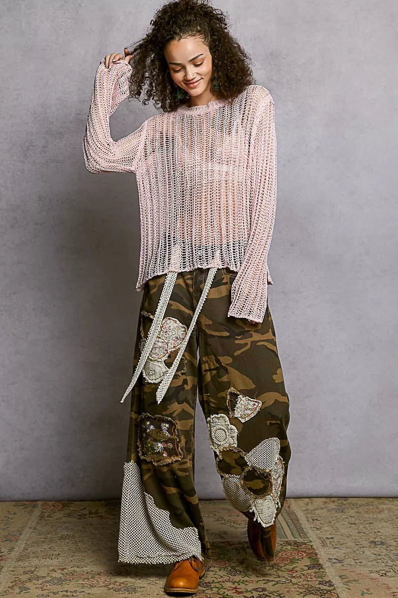 POL Openwork Round Neck Knit Cover Up - Chandeliers Boutique ny