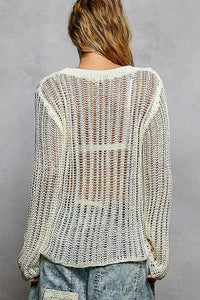 POL Openwork Round Neck Knit Cover Up - Chandeliers Boutique ny