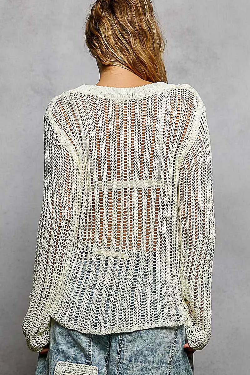 POL Openwork Round Neck Knit Cover Up - Chandeliers Boutique ny