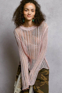 POL Openwork Round Neck Knit Cover Up - Chandeliers Boutique ny