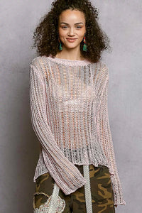 POL Openwork Round Neck Knit Cover Up - Chandeliers Boutique ny