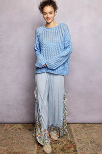 POL Openwork Round Neck Knit Top with Shiny Detail - Chandeliers Boutique ny