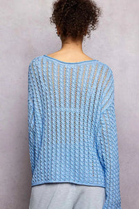 POL Openwork Round Neck Knit Top with Shiny Detail - Chandeliers Boutique ny