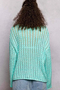 POL Openwork Round Neck Knit Top with Shiny Detail - Chandeliers Boutique ny