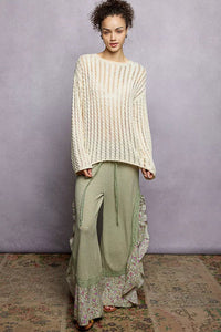 POL Openwork Round Neck Knit Top with Shiny Detail - Chandeliers Boutique ny