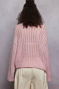 POL Openwork Round Neck Knit Top with Shiny Detail - Chandeliers Boutique ny