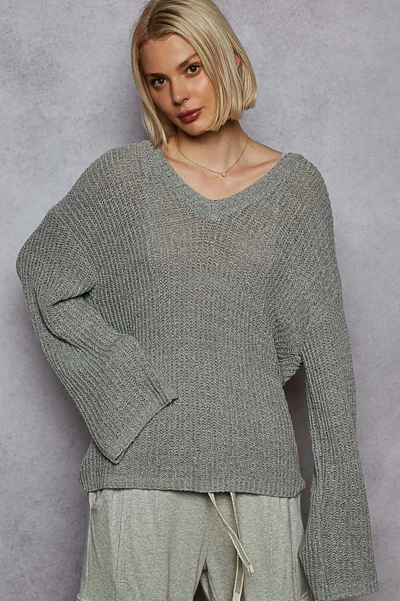 POL Oversized V - Neck Knit Top - Chandeliers Boutique ny