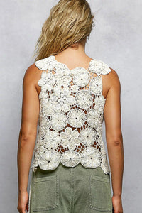 POL Round Neck Floral Crochet Sleeveless Cropped Top - Chandeliers Boutique ny