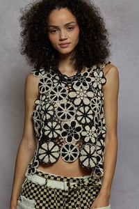 POL Round Neck Floral Crochet Sleeveless Cropped Top - Chandeliers Boutique ny