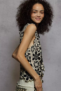 POL Round Neck Floral Crochet Sleeveless Cropped Top - Chandeliers Boutique ny