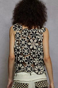 POL Round Neck Floral Crochet Sleeveless Cropped Top - Chandeliers Boutique ny