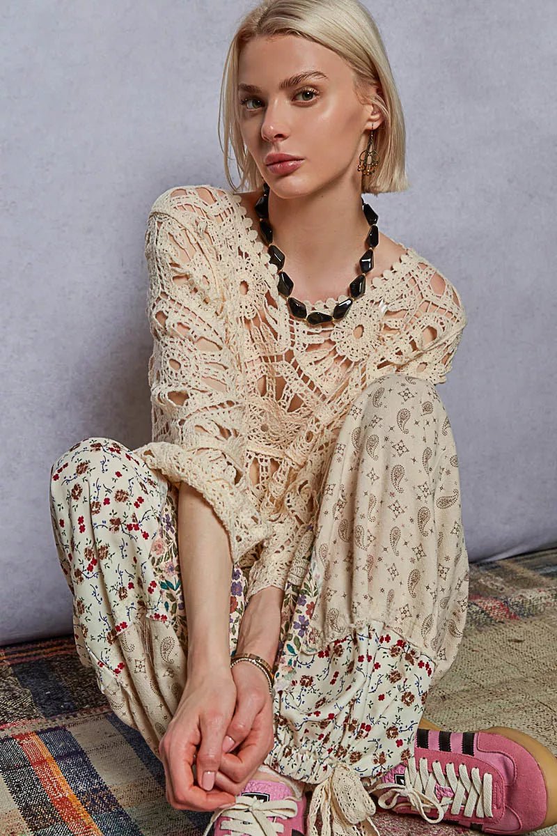 POL Round Neck Weave Knit Pattern Cropped Cover Up - Chandeliers Boutique ny