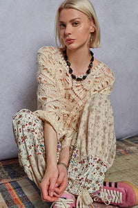 POL Round Neck Weave Knit Pattern Cropped Cover Up - Chandeliers Boutique ny