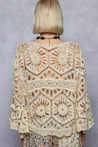 POL Round Neck Weave Knit Pattern Cropped Cover Up - Chandeliers Boutique ny