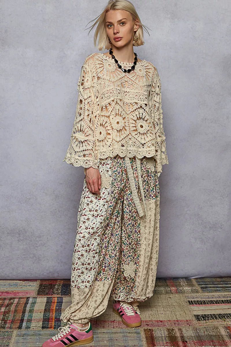 POL Round Neck Weave Knit Pattern Cropped Cover Up - Chandeliers Boutique ny